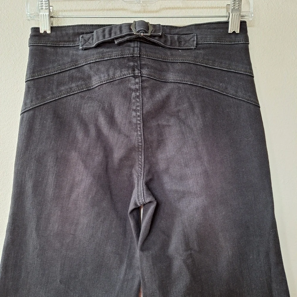 Free People Womens Wide Leg Black Washed Buckle Back Jeans Stretch Size 24